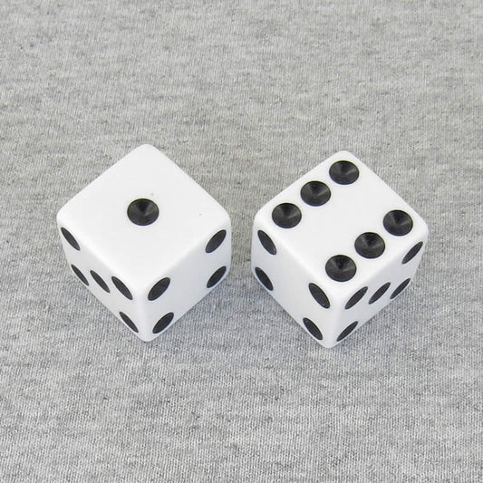 KOP17818 White Opaque Dice with Black Pips D6 25mm (1in) Pack of 2 Main Image