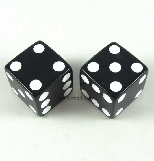 KOP17819 Black Opaque Dice with White Pips D6 25mm (1in) Pack of 2 Main Image
