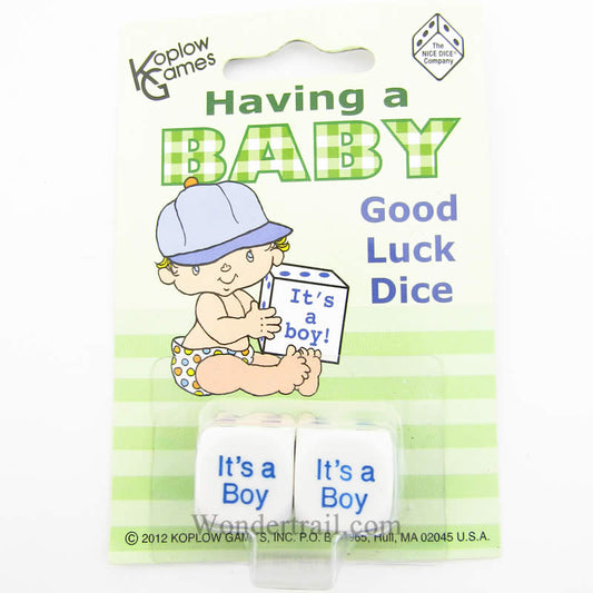 KOP17962 It is a Baby Boy Dice White with Blue Pips D6 16mm (5/8in) Set of 2 Main Image