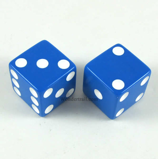 KOP17971 Blue Opaque Dice with White Pips D6 25mm (1in) Pack of 2 Main Image