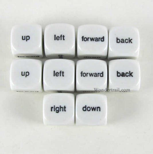 KOP18014 Direction Dice White Dice Black Directions D6 16mm Pack of 10 Main Image