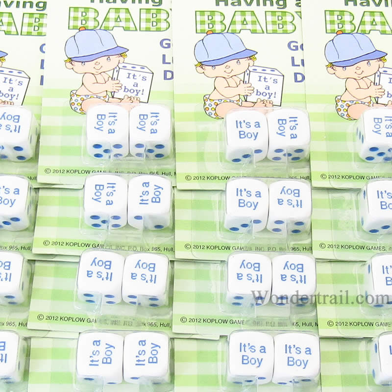 KOP18044 It is a Baby Boy Dice White Blue Pips D6 16mm Pack of 12 Sets 2nd Image