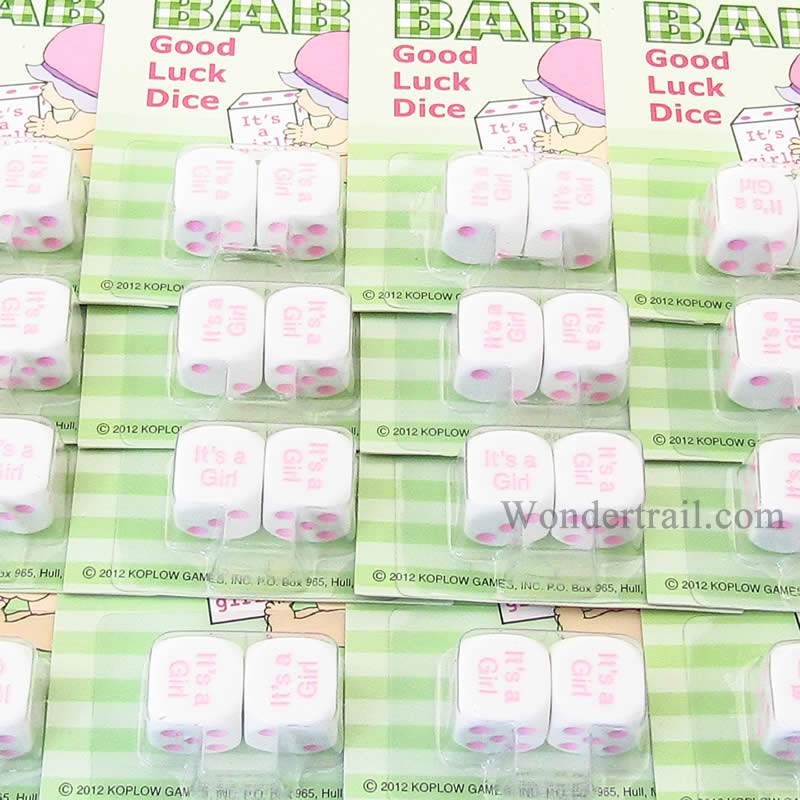 KOP18045 It is a Baby Girl Dice White Pink Pips D6 16mm Pack of 12 Sets 2nd Image