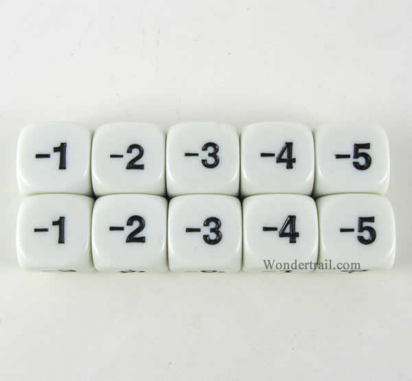 KOP18207 Subtraction Dice White Dice Black Numbers D6 16mm Pack of 10 Main Image