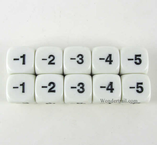 KOP18207 Subtraction Dice White Dice Black Numbers D6 16mm Pack of 10 Main Image