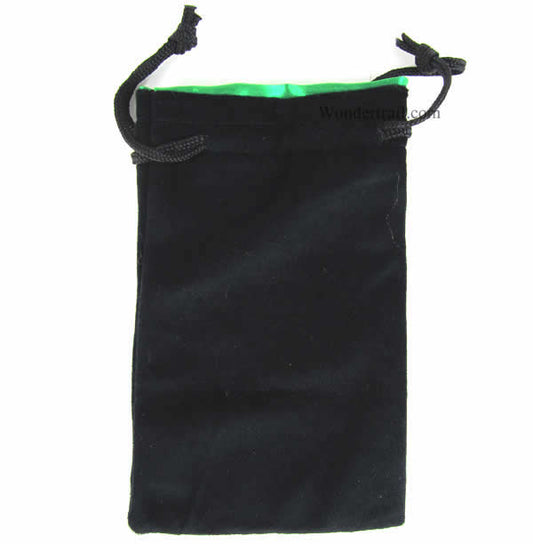 KOP18275 Black Velvet with Green Lining 5in x 8in Large Dice Bag Koplow Games Main Image