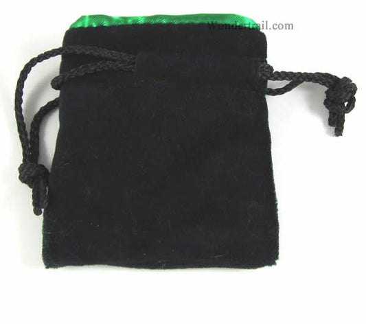 KOP18276 Black Velvet with Green Lining 4in x 3.5in Small Dice Bag Koplow Games Main Image