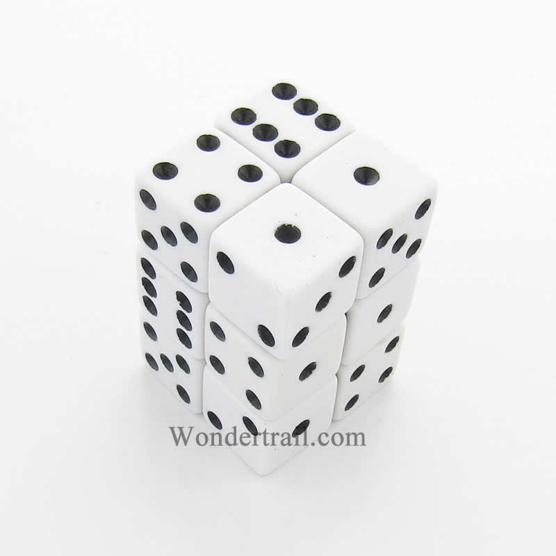 KOP18756 White Pastel Dice with Black Pips D6 16mm (5/8in) Pack of 12 Koplow Games Main Image