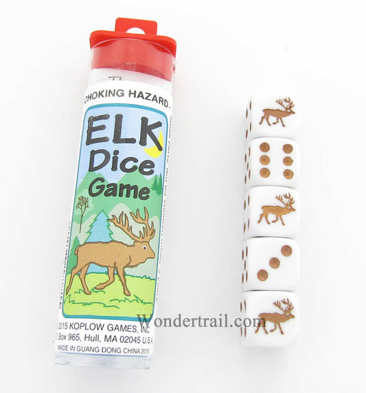 KOP18771 Elk Dice Game White Opaque Dice with Brown Pips D6 16mm Main Image