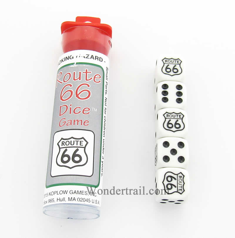 KOP18780 Route 66 Dice Game White Opaque Dice Black Pips D6 16mm Main Image