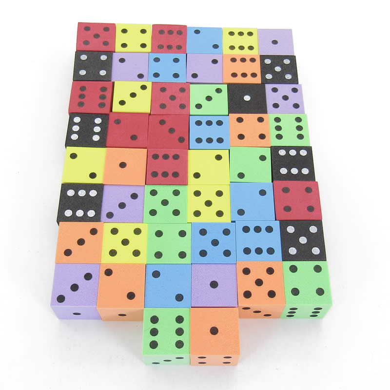 KOP18928 Assorted Opaque Foam Dice Dots D6 25mm (1in) Bulk Pack of 50 Main Image