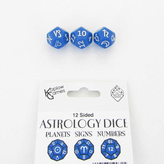 KOP19071 Blue Astrology Dice Planets and Signs and Numbers Pack of 3 Main Image