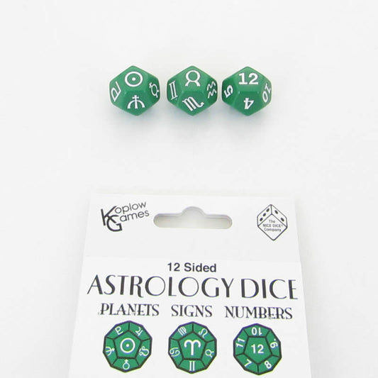 KOP19072 Green Astrology Dice Planets and Signs and Numbers Pack of 3 Main Image