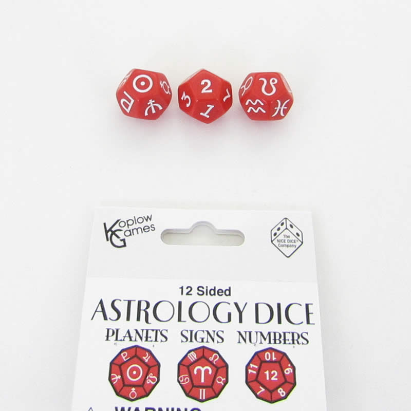 KOP19073 Red Astrology Dice Planets and Signs and Numbers Pack of 3 Main Image