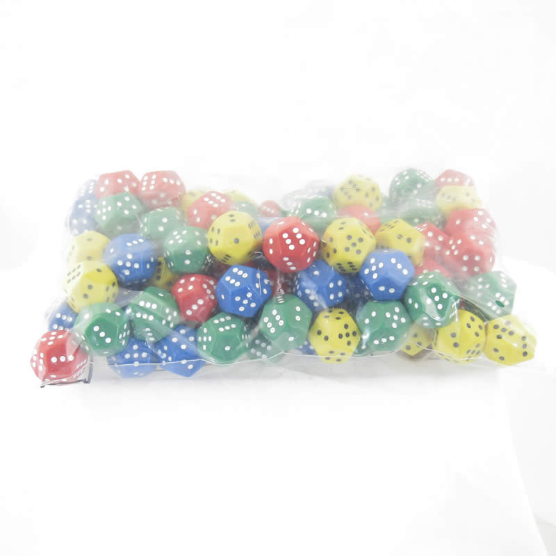 KOP19240 Assorted Color Dice with Pips 1-6 Twice D12 16mm (5/8in) Pack of 100 Dice 2nd Image