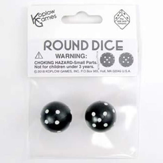 KOP19367 Black Round Dice with White Pips D6 22mm (7/8in) Pack of 2 Main Image