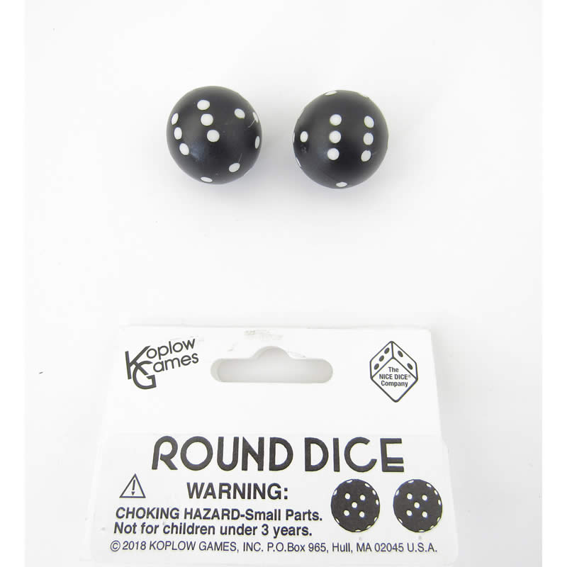 KOP19367 Black Round Dice with White Pips D6 22mm (7/8in) Pack of 2 2nd Image