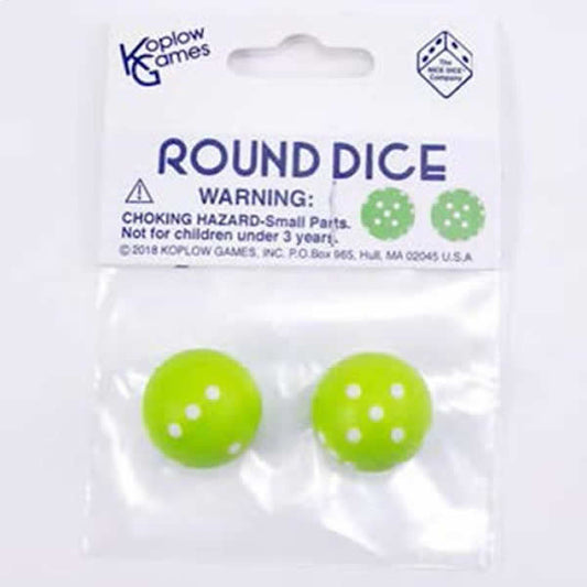 KOP19368 Green Round Dice with White Pips D6 22mm (7/8in) Pack of 2 Main Image