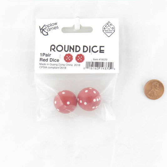KOP19370 Red Round Dice with White Pips D6 22mm (7/8in) Pack of 2 Main Image