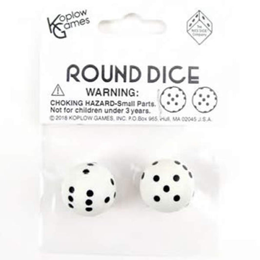 KOP19371 White Round Dice with Black Pips D6 22mm (7/8in) Pack of 2 Main Image