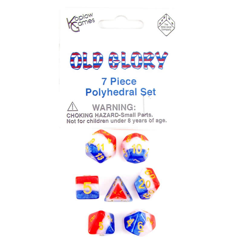 KOP19413 Old Glory Layered Dice Gold Colored Numbers 16mm Set of 7 Main Image