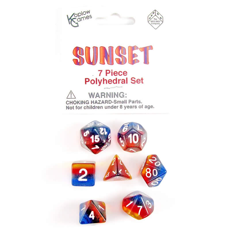 KOP19416 Sunset Layered Dice White Colored Numbers 16mm Set of 7 Main Image