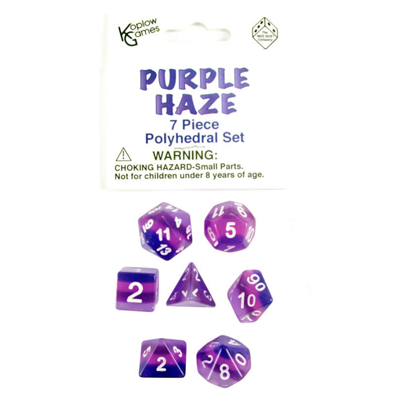 KOP19418 Purple Haze Layered Dice White Colored Numbers 16mm Set of 7 Main Image