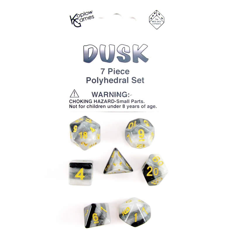 KOP19420 Dusk Layered Dice Gold Colored Numbers 16mm Set of 7 Main Image