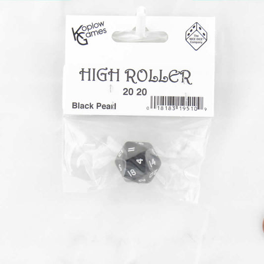 KOP19510 Black High Roller 2020 Die White Numbers D20 16mm Pack of 1 Die Main Image