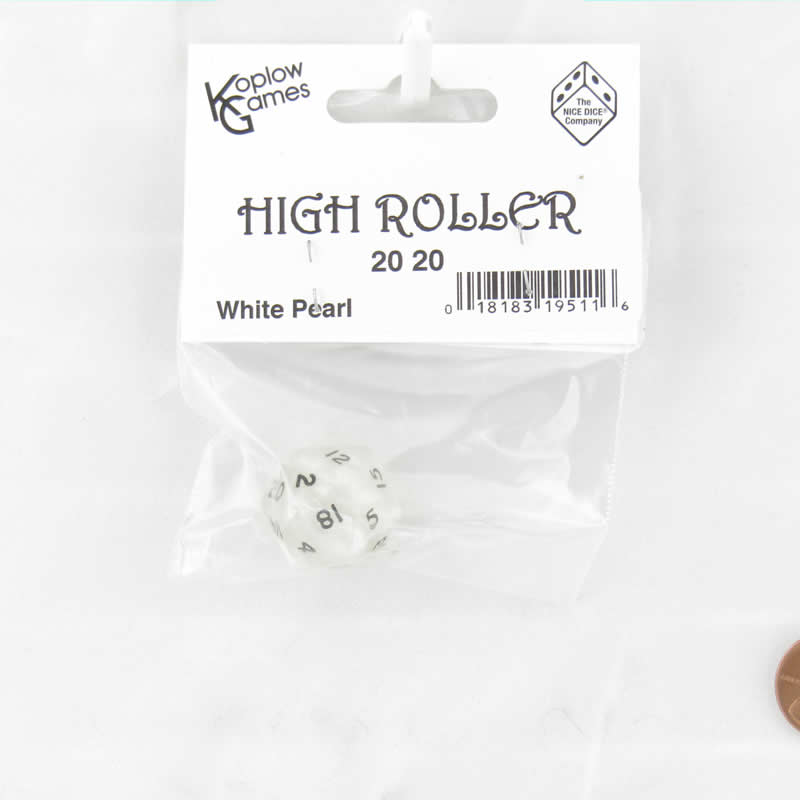 KOP19511 White High Roller 2020 Die Black Numbers D20 16mm Pack of 1 Die Main Image