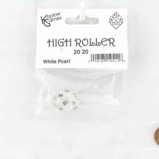 KOP19511 White High Roller 2020 Die Black Numbers D20 16mm Pack of 1 Die Main Image