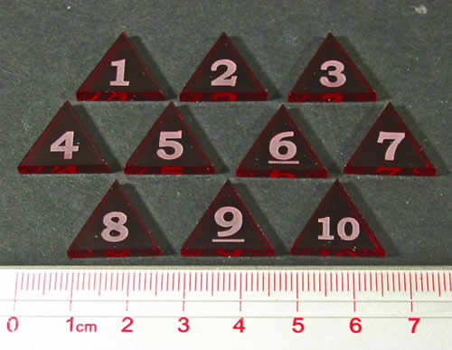 LAOTS425TRD Translucent Red Mini Numbered 1 to 10 Triangles 10ct Main Image