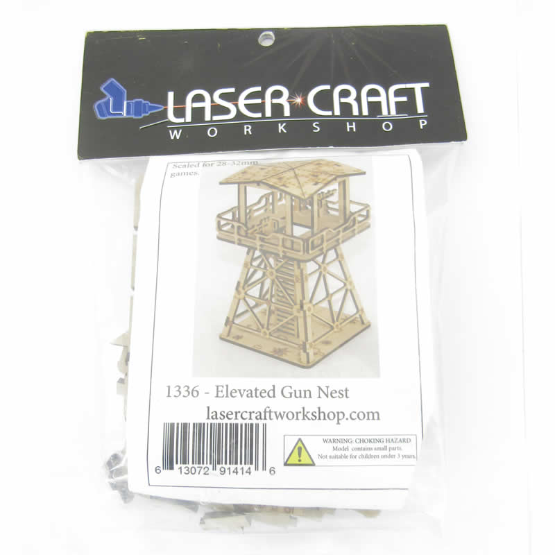 LCW1336 Elevated Gun Nest Building 28mm Scale Miniature Terrain Laser Craft 2nd Image