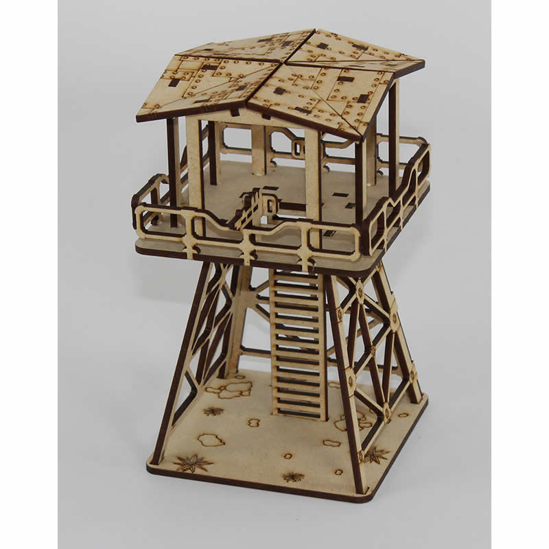LCW1336 Elevated Gun Nest Building 28mm Scale Miniature Terrain Laser Craft 3rd Image