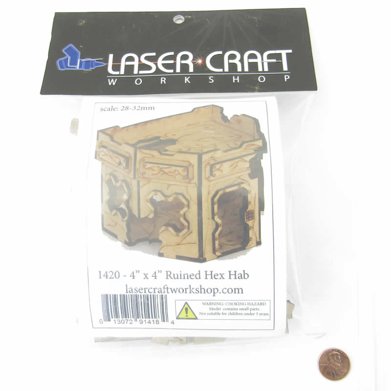 LCW1420 4 X 4 In Ruined Hex Hab 28mm Scale Miniature Terrain Laser Craft 2nd Image