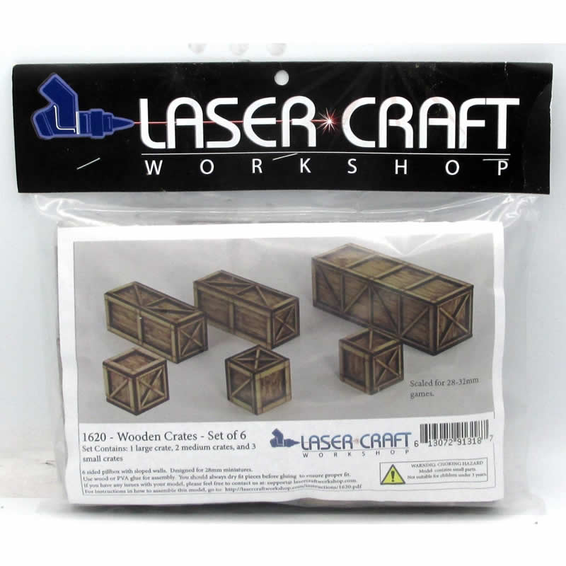 LCW1620 Wooden Assorted Crates Set Of 6 28mm Scale Miniature Terrain Main Image