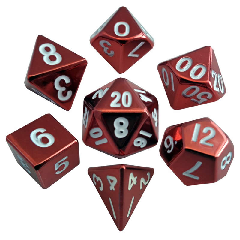 MET011 Red Painted Solid Metal Dice Polyhedral 16mm (5/8in) 7-Dice Set Main Image