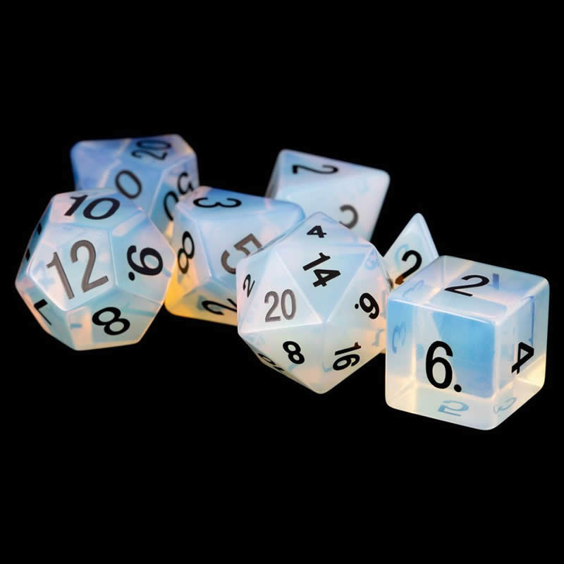 MET102 Opalite Stone Dice with Black Numbers 16mm (5/8in) Set of 7 Main Image