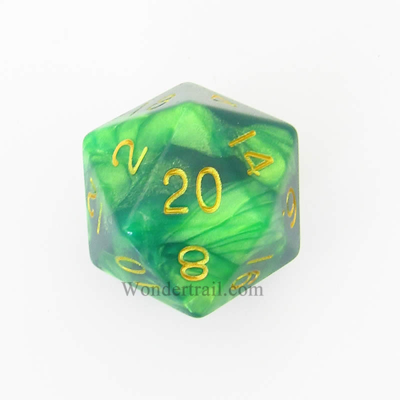 MET15520 Green Light Green Acrylic Die Gold Numbers D20 35mm Pack of 1 Main Image