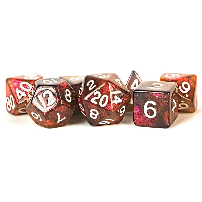 MET174 Stardust Supervolcano Resin Dice White Numbers 16mm (5/8in) 7-Dice Set Main Image