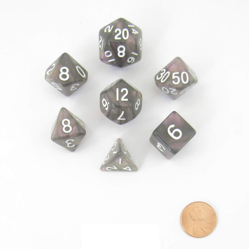 MET174 Stardust Supervolcano Resin Dice White Numbers 16mm (5/8in) 7-Dice Set 2nd Image