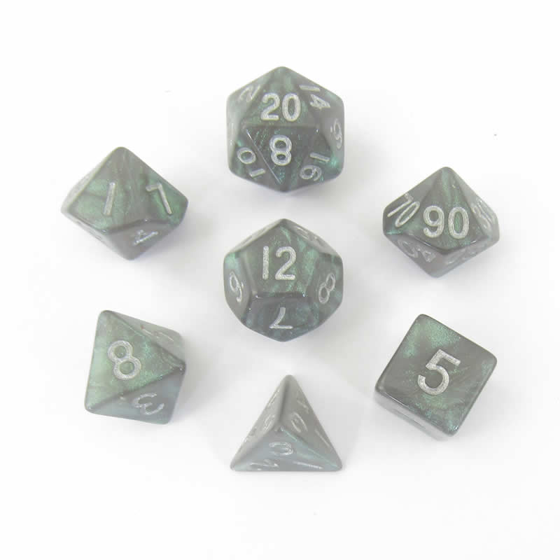 MET177 Grey Stardust Resin Dice with Silver Numbers 16mm (5/8in) 7-Dice Set 2nd Image