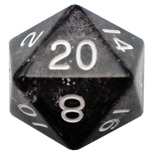 MET20320 Black Ethereal Acrylic Die with White Numbers D20 35mm (1.38in) Pack of 1 Metallic Dice Games Main Image