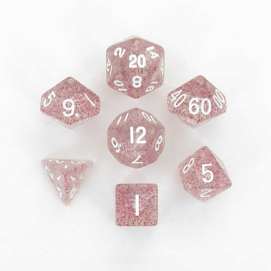 MET208 Light Purple Ethereal Resin Dice White Numbers 16mm 7-Dice Set Main Image