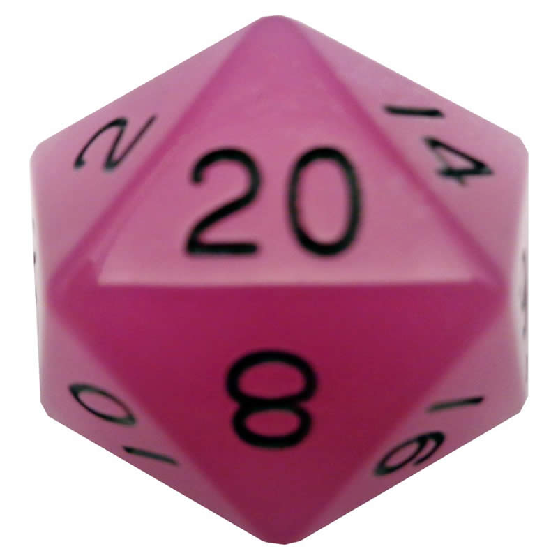 MET30720 Purple Glow In The Dark Acrylic Die Black Numbers D20 35mm Pack of 1 Main Image