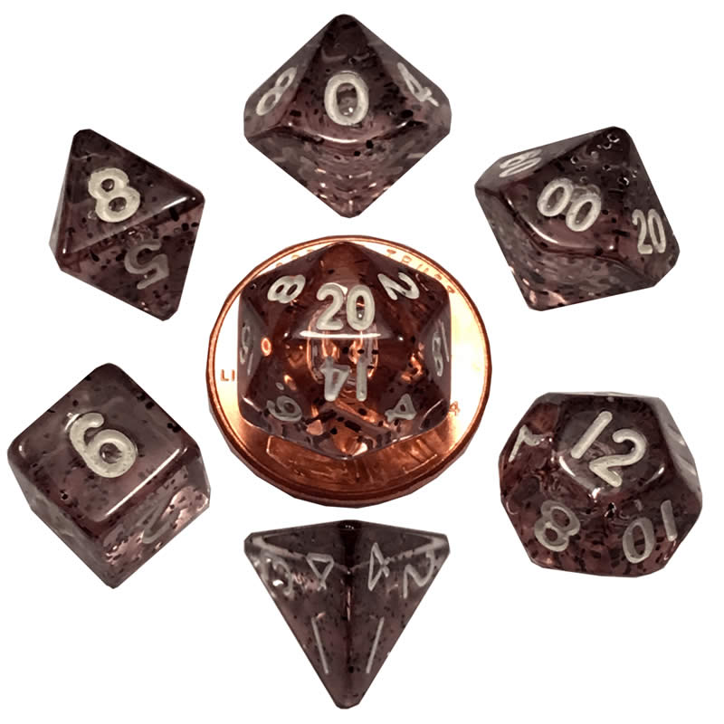 MET4203 Black Ethereal Resin Dice White Numbers 10mm (3/8in) 7-Dice Set Main Image