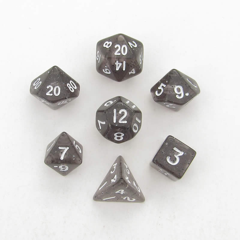 MET4203 Black Ethereal Resin Dice White Numbers 10mm (3/8in) 7-Dice Set 2nd Image