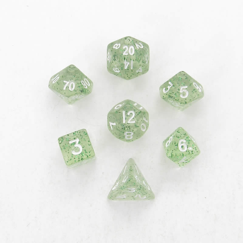 MET4205 Green Ethereal Resin Dice White Numbers 10mm (3/8in) 7-Dice Set 2nd Image