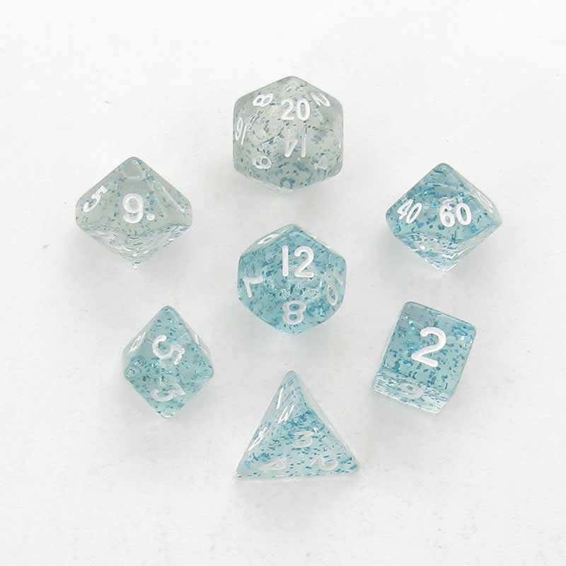 MET4212 Light Blue Ethereal Resin Dice White Numbers 10mm 7-Dice Set 2nd Image