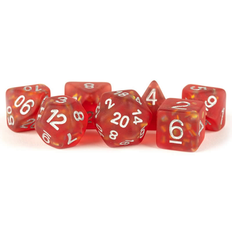MET605 Red Icy Opal Resin with Silver Numbers 16mm (5/8in) 7 Dice Set Main Image